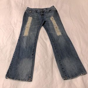 CLEARANCE  Low Rise Distressed Ripped Thighs Size 9 Flare Leg Jeans